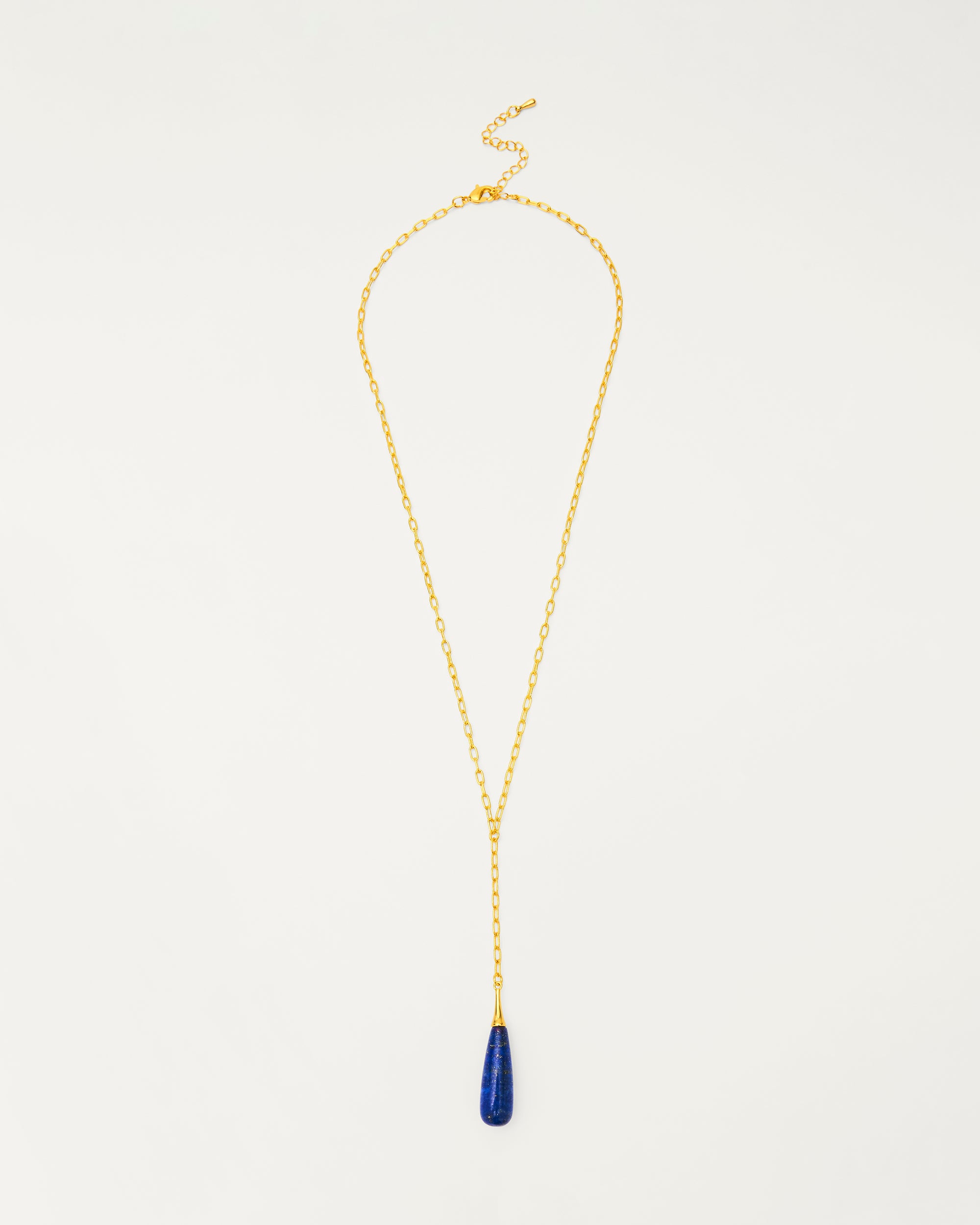 Gold Lapis Drop Y Necklace