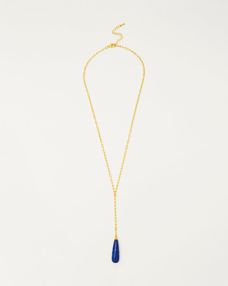 Gold Lapis Drop Y Necklace