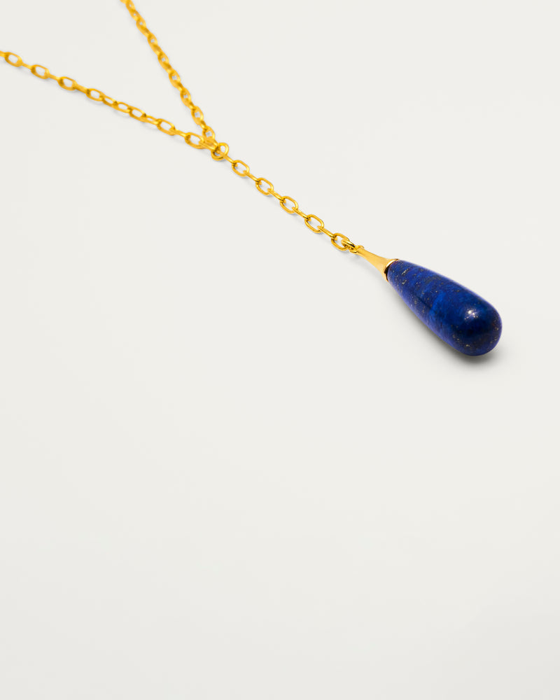 Gold Lapis Drop Y Necklace