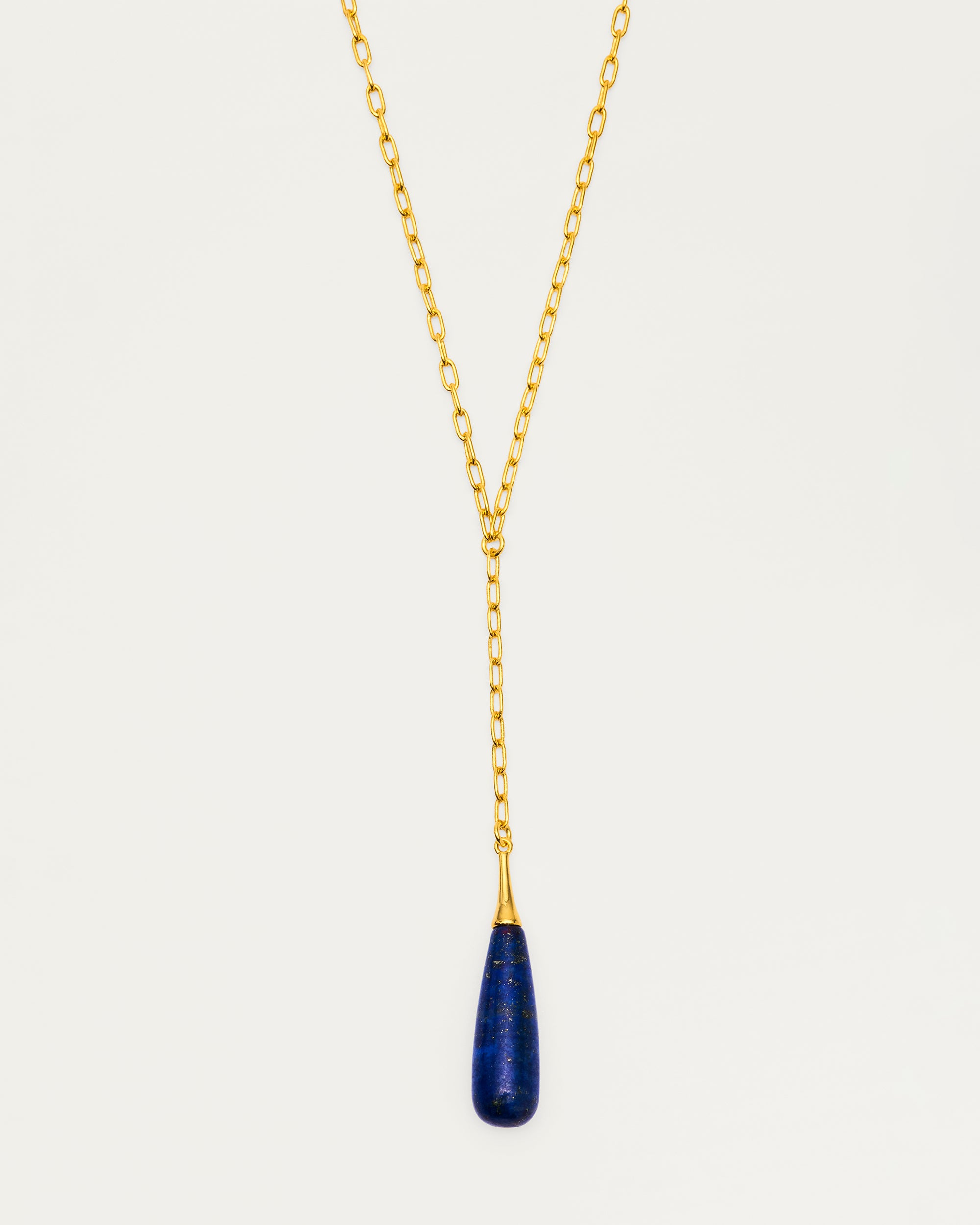 Gold Lapis Drop Y Necklace
