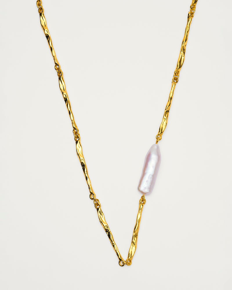 Gold Textured Freshwater Pearl Necklace