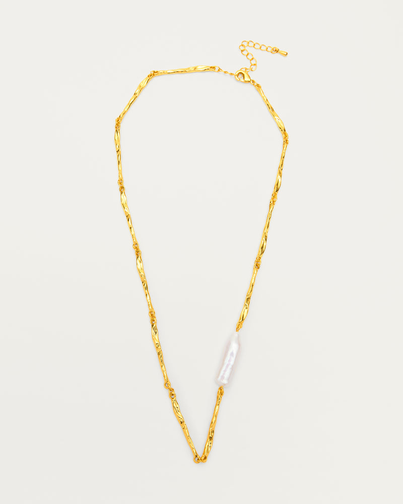 Gold Textured Freshwater Pearl Necklace