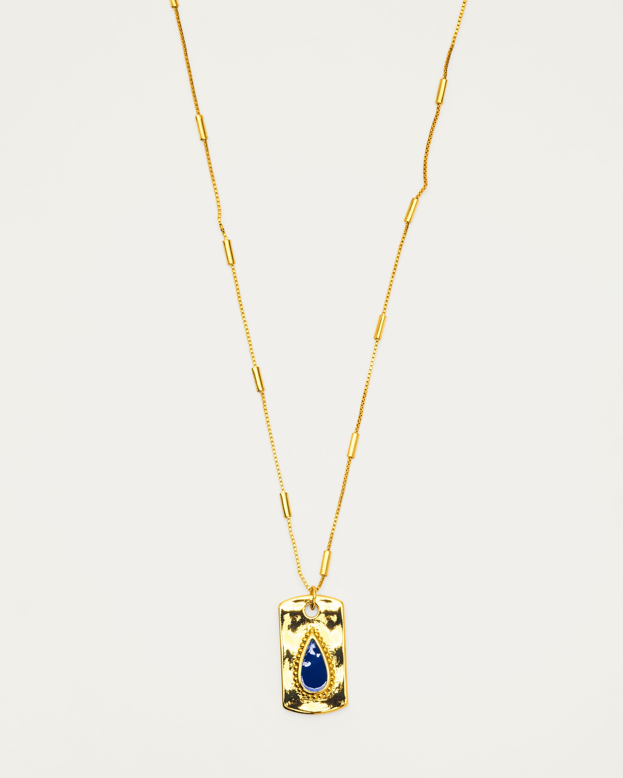 Gold Hammered Stone Pendant Boho Necklace