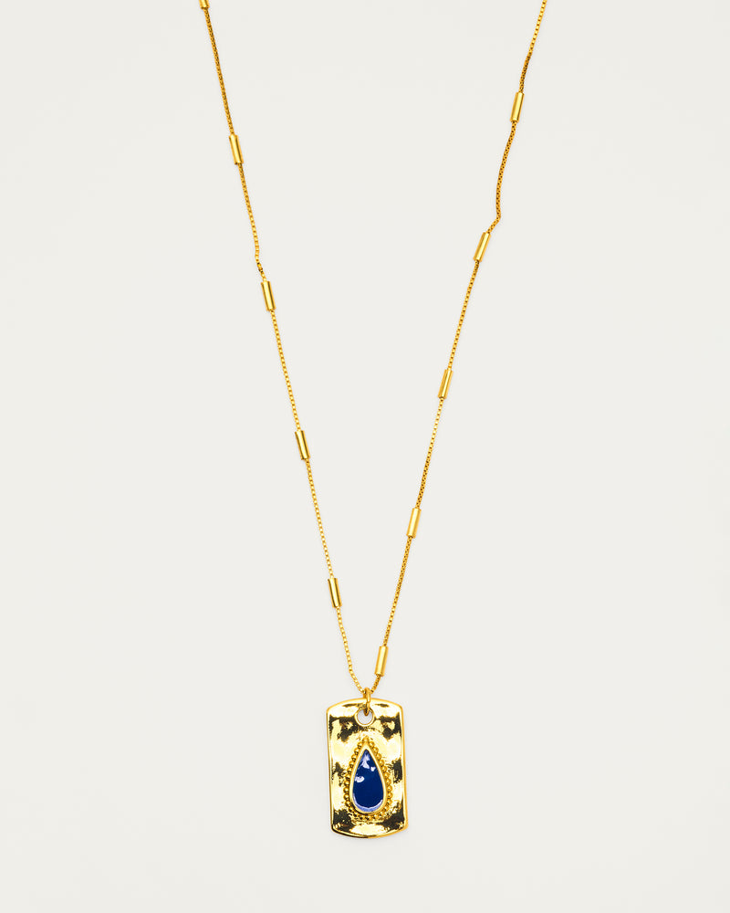 Gold Hammered Stone Pendant Boho Necklace