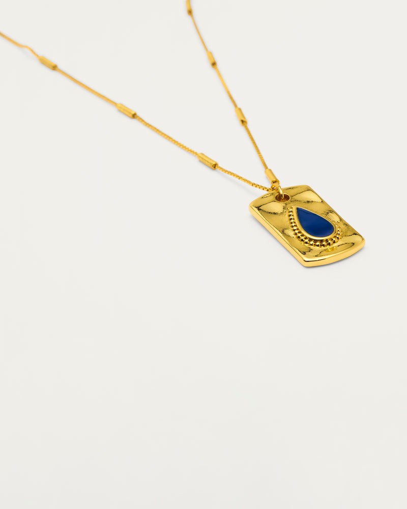 Gold Hammered Stone Pendant Boho Necklace