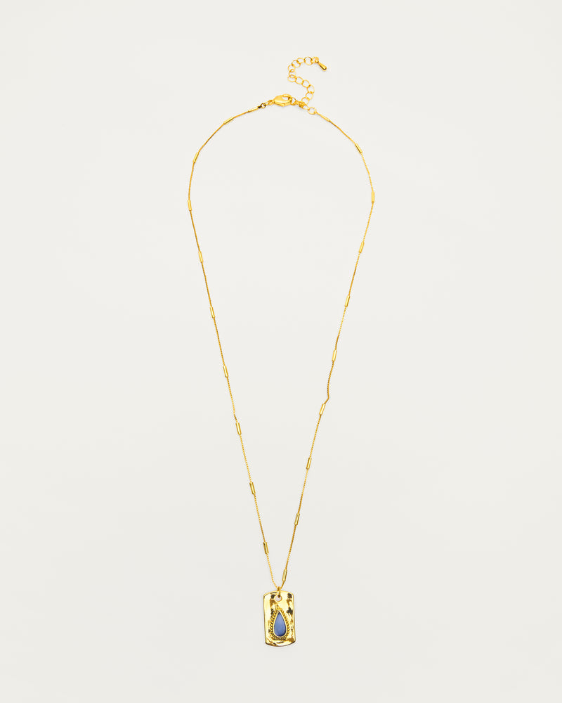 Gold Hammered Stone Pendant Boho Necklace