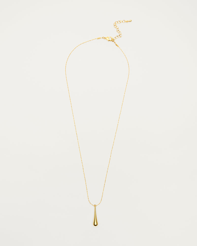 Gold Elongated Teardrop Pendant Necklace