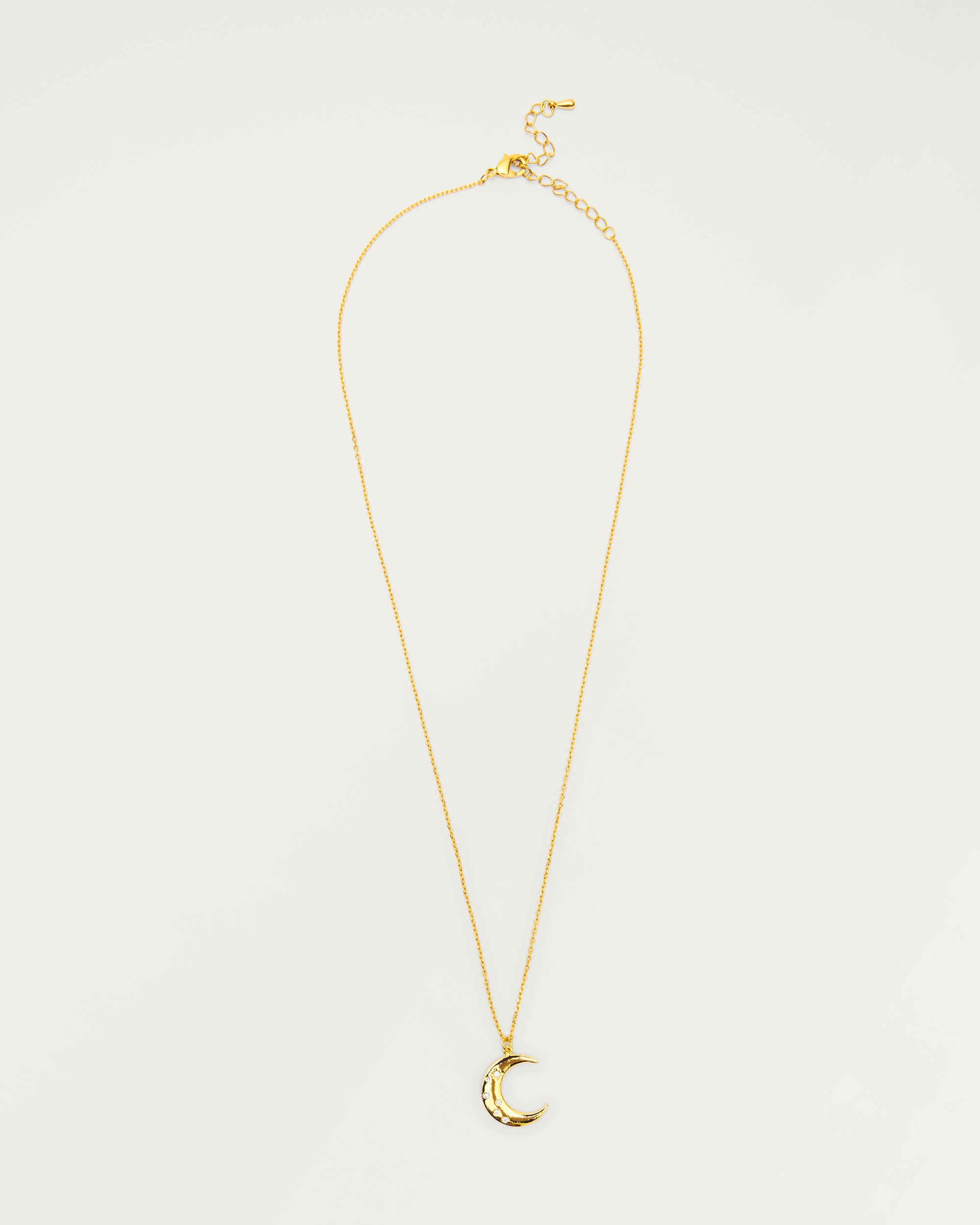 Gold Scattered Crystal Crescent Moon Pendant Necklace