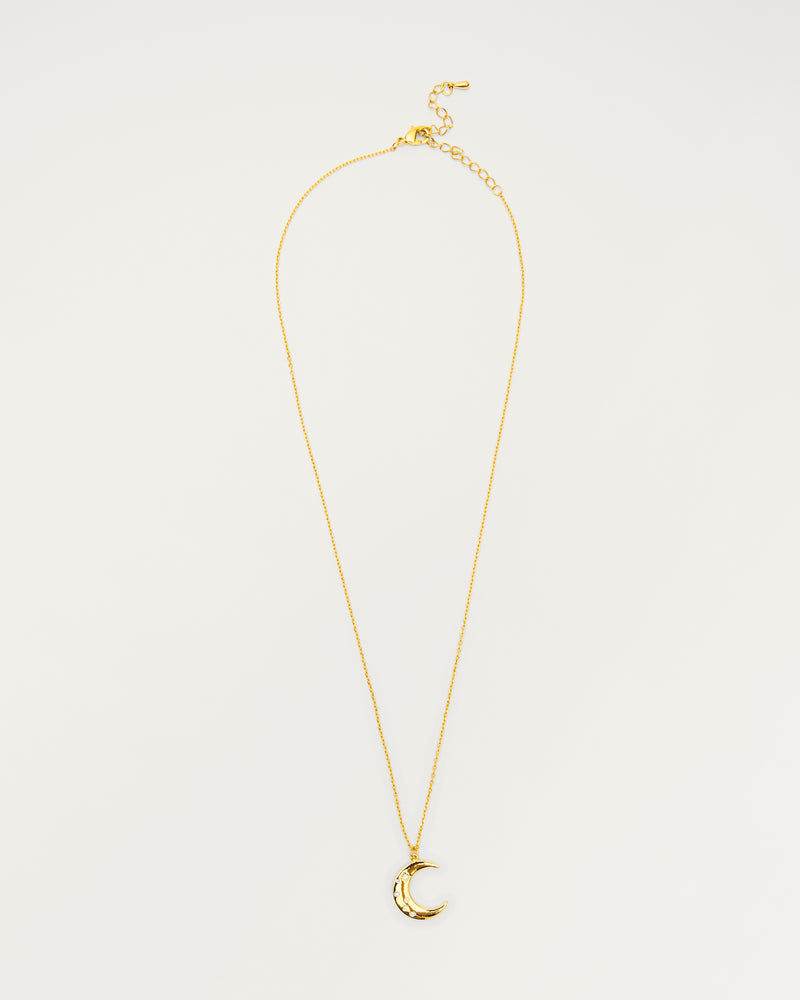 Gold Scattered Crystal Crescent Moon Pendant Necklace