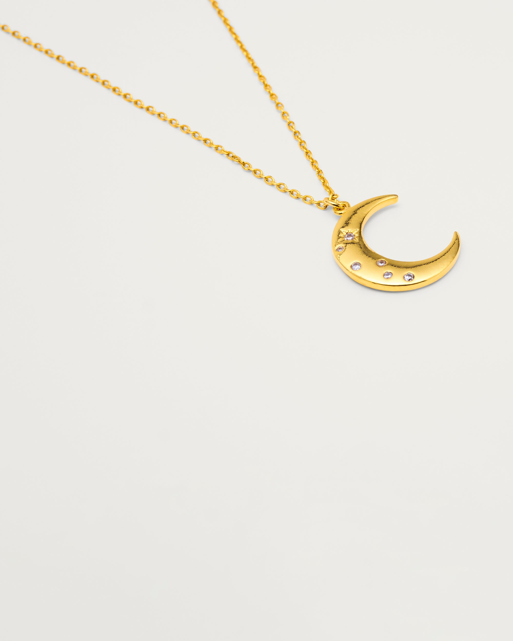 Gold Scattered Crystal Crescent Moon Pendant Necklace