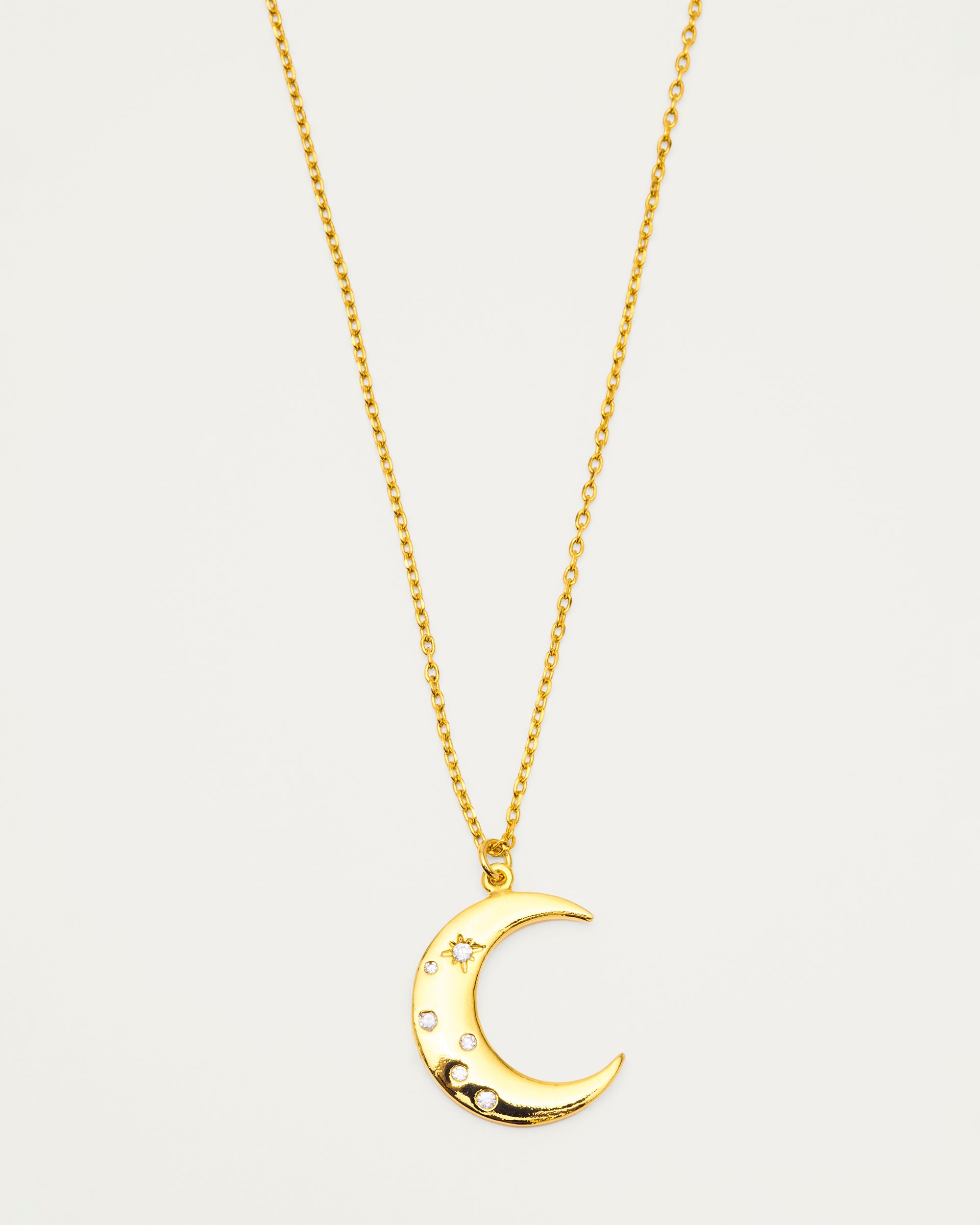 Gold Scattered Crystal Crescent Moon Pendant Necklace