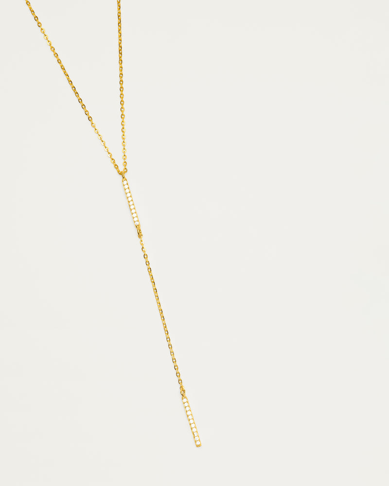 Gold Pavé Y-Drop Bar Necklace