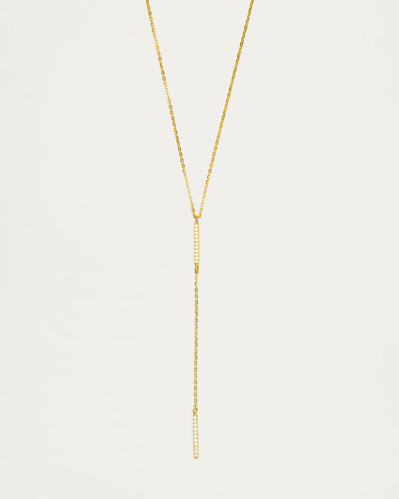 Gold Pavé Y-Drop Bar Necklace