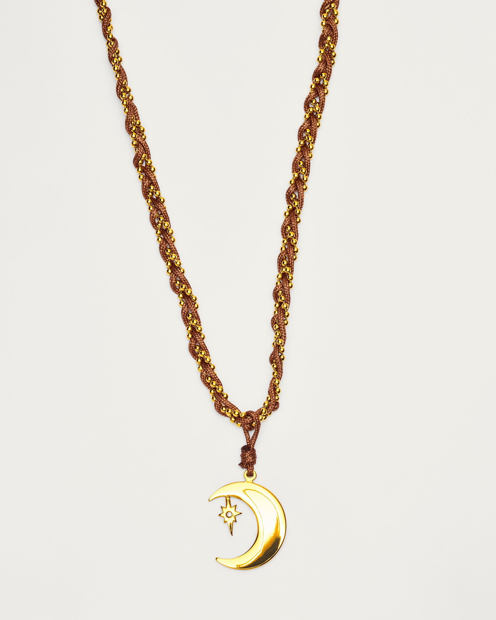 Gold Crescent Moon Braided Chain Necklace