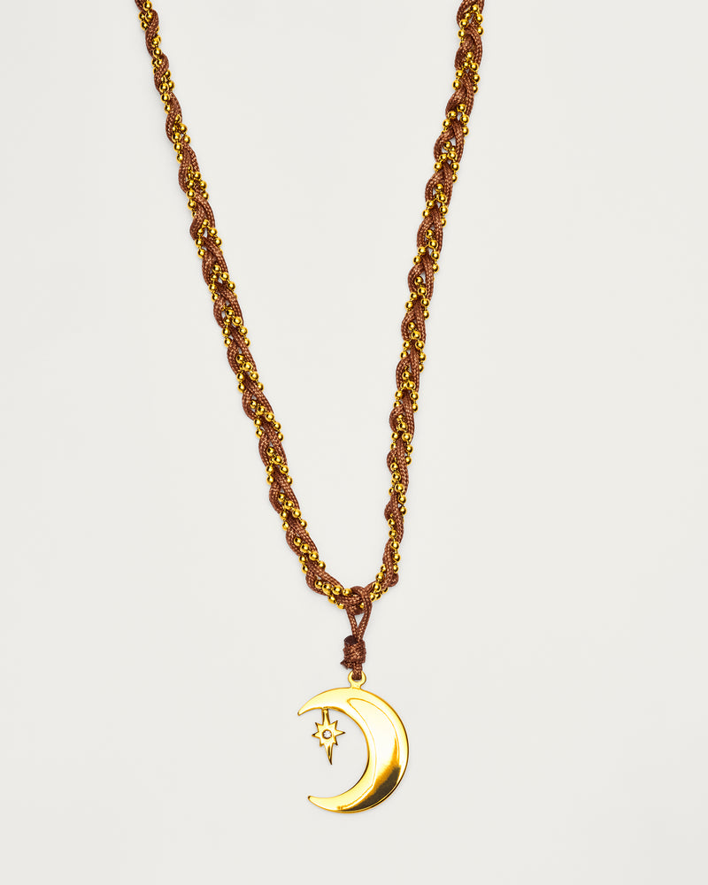 Gold Crescent Moon Braided Chain Necklace