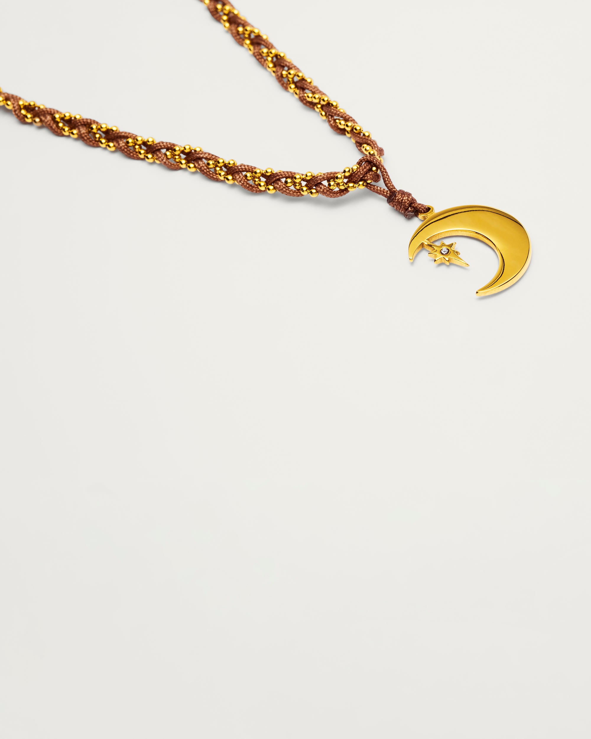 Gold Crescent Moon Braided Chain Necklace