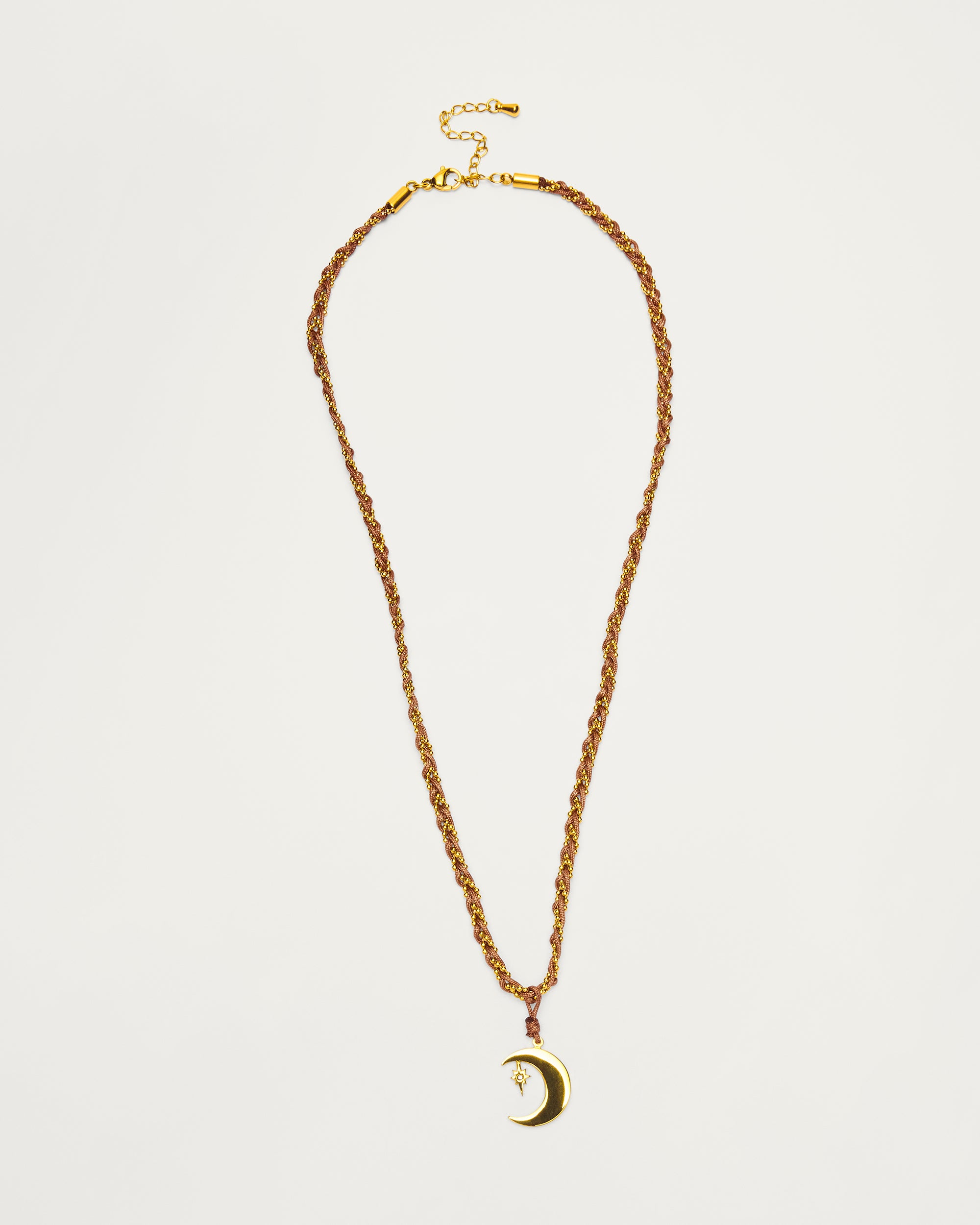 Gold Crescent Moon Braided Chain Necklace