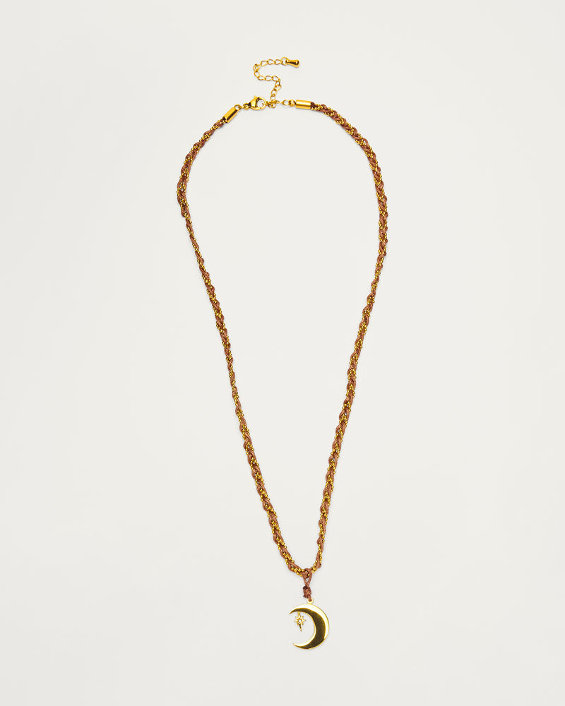 Gold Crescent Moon Braided Chain Necklace