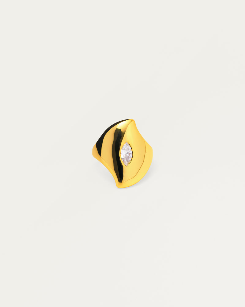 Gold Sculptural Marquise Crystal Statement Ring