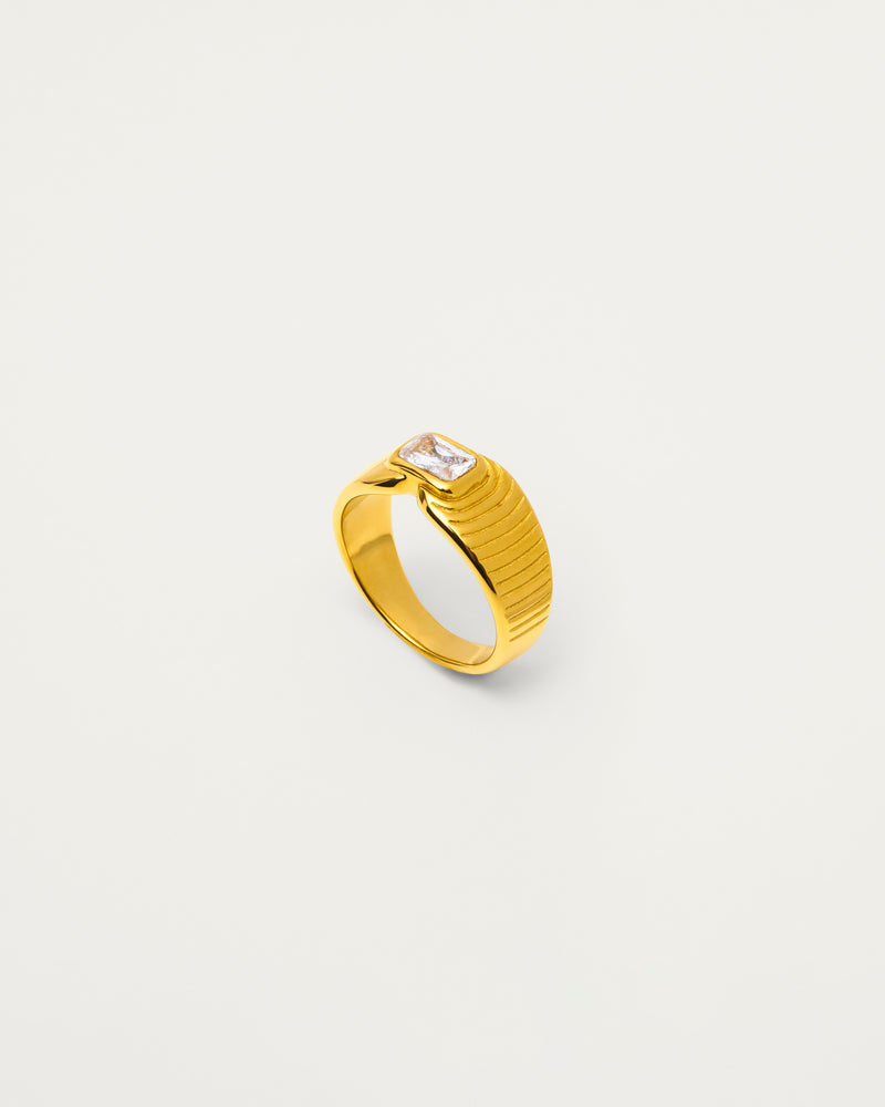 Gold Textured Crystal Signet Ring