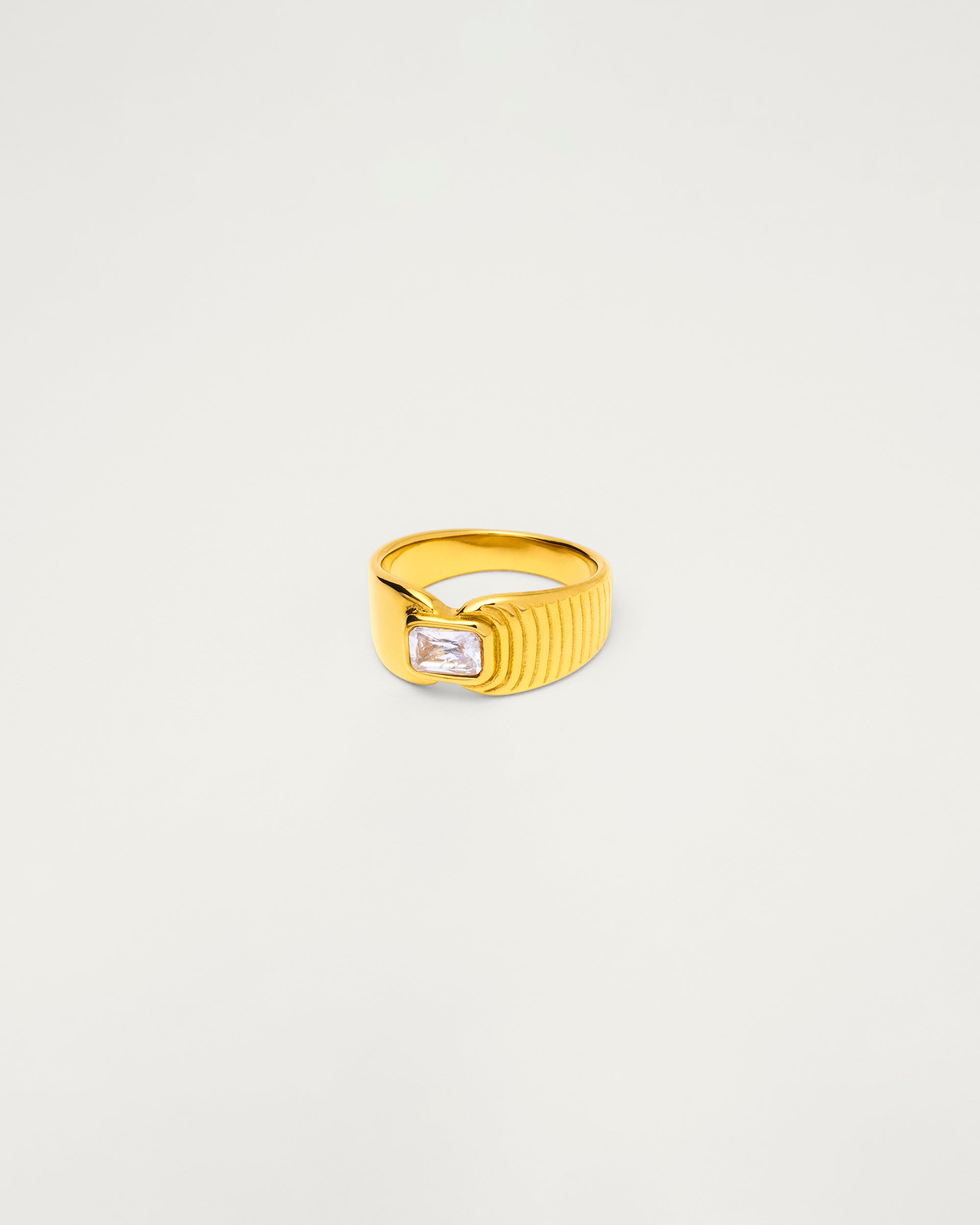 Gold Textured Crystal Signet Ring