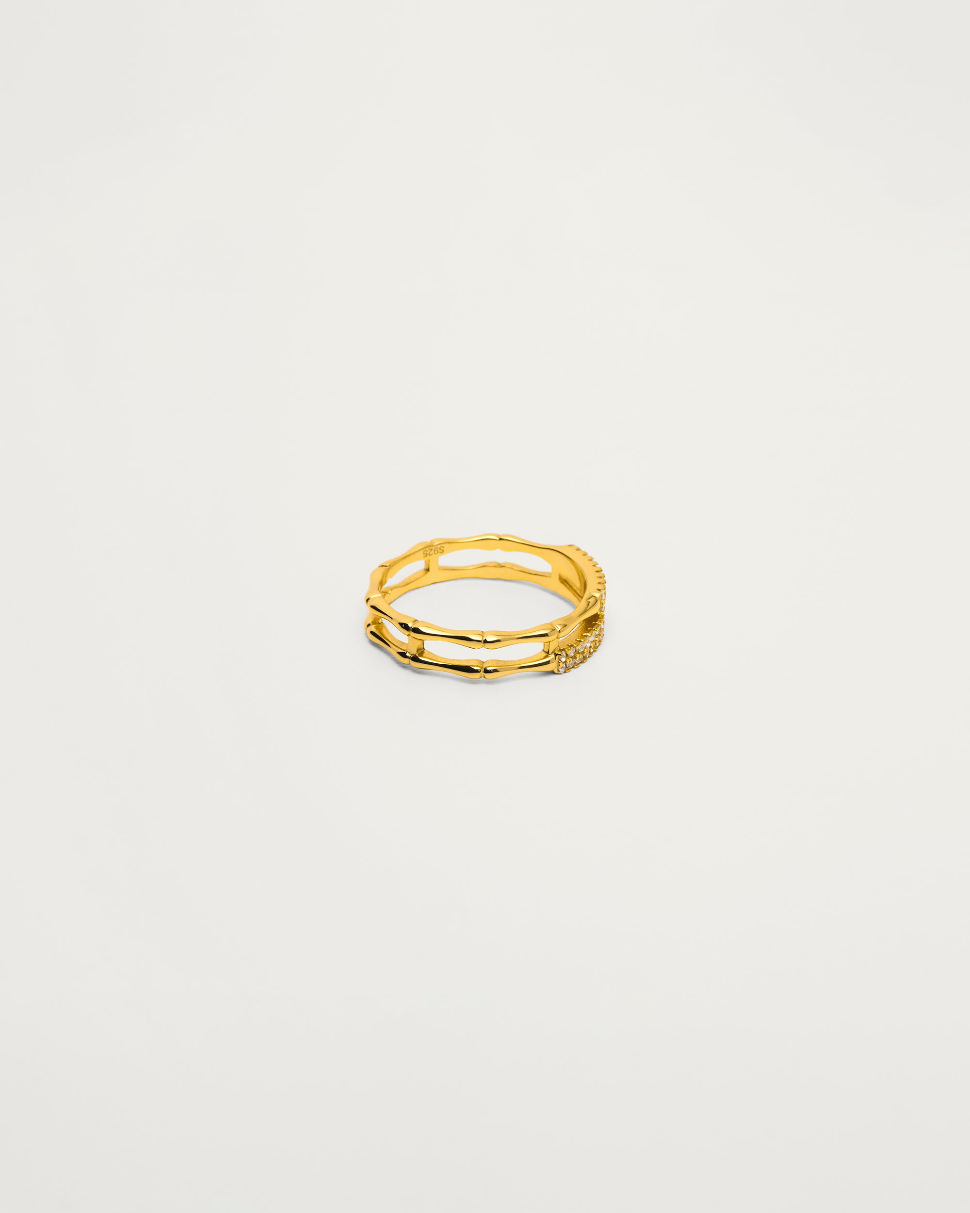 Gold Bamboo Pavé Ring