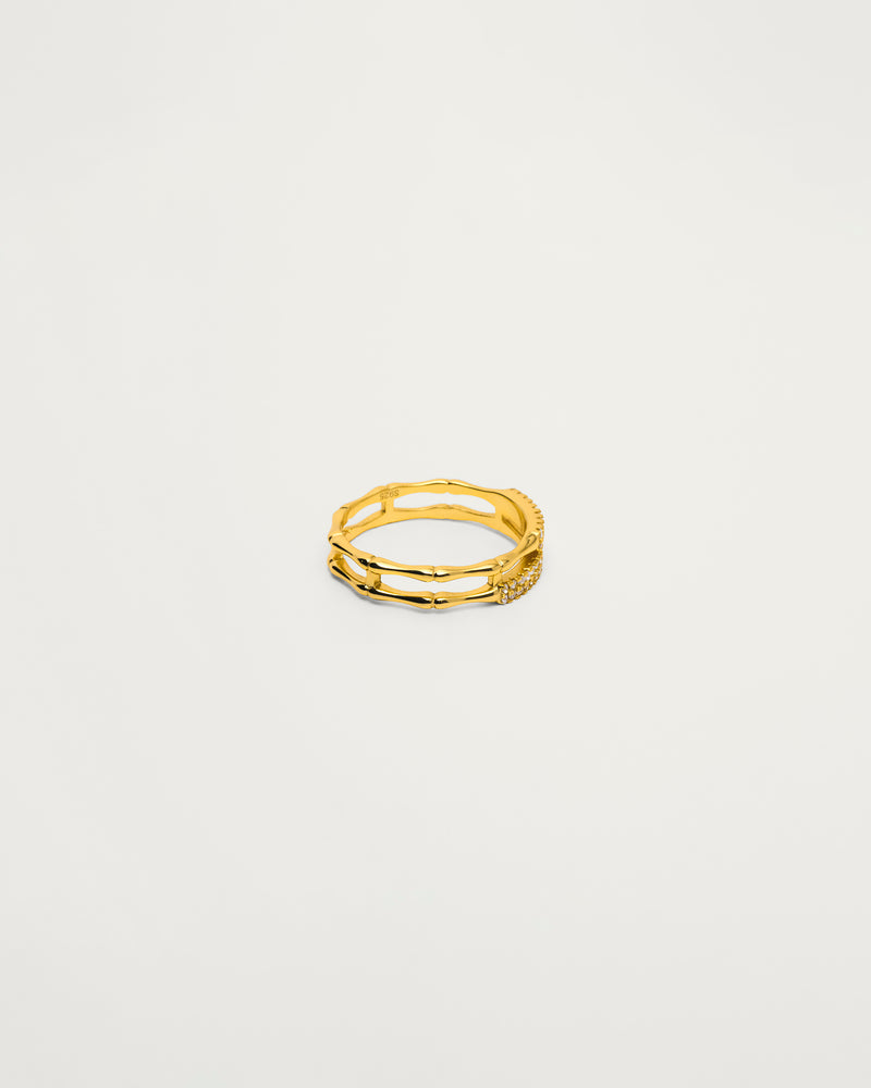 Gold Bamboo Pavé Ring