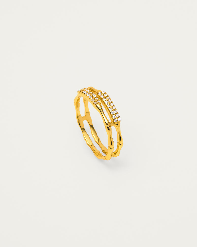Gold Bamboo Pavé Ring