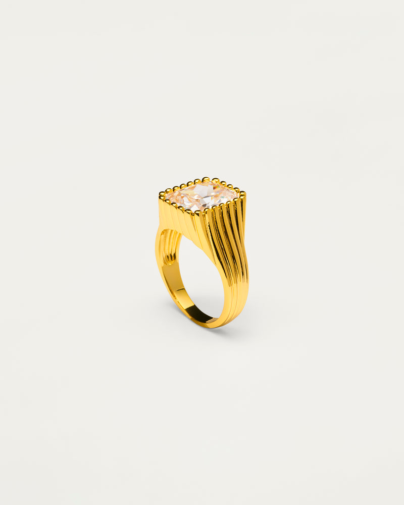 Gold Modern Crystal Signet Ring