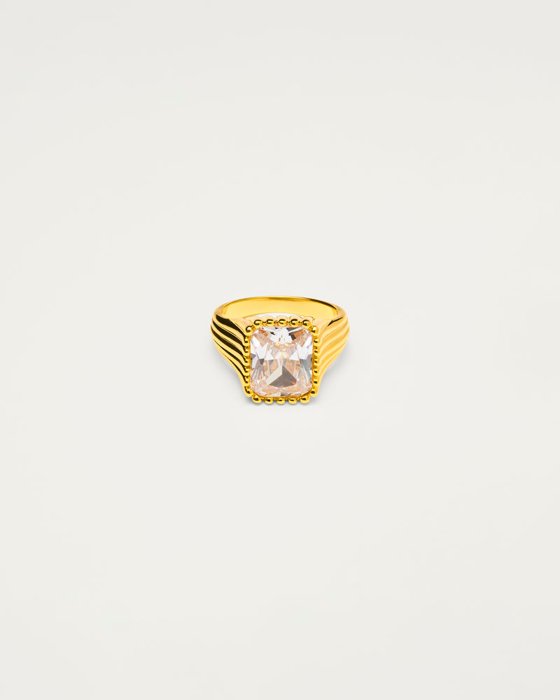 Gold Modern Crystal Signet Ring