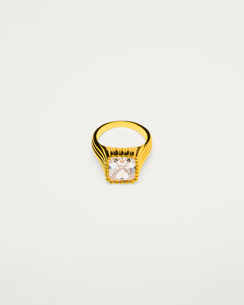Gold Modern Crystal Signet Ring