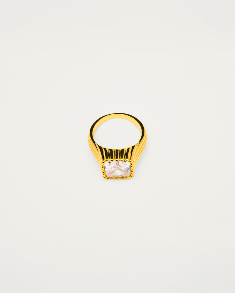 Gold Modern Crystal Signet Ring