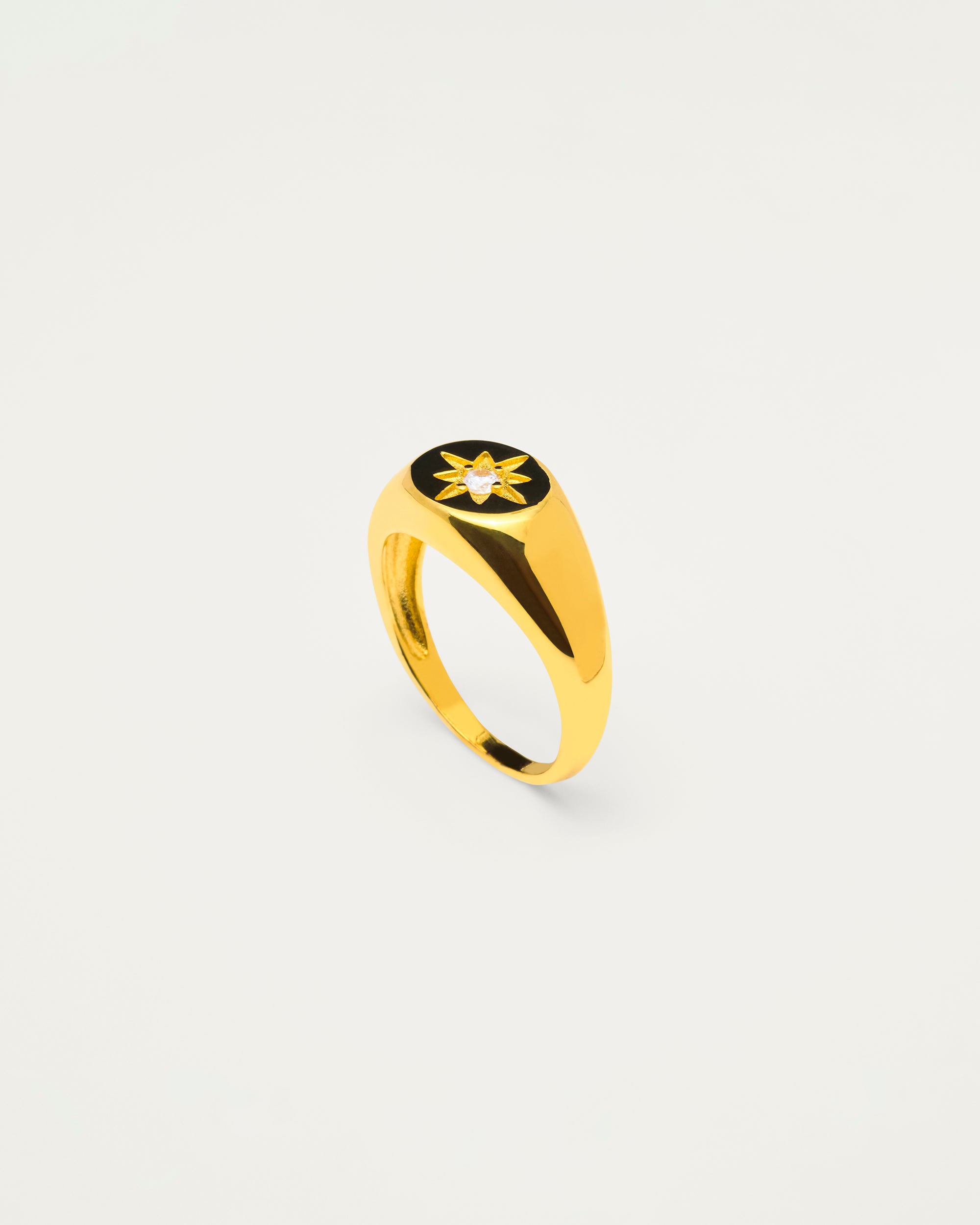 Gold Celestial Crystal Signet Sterling Silver Ring