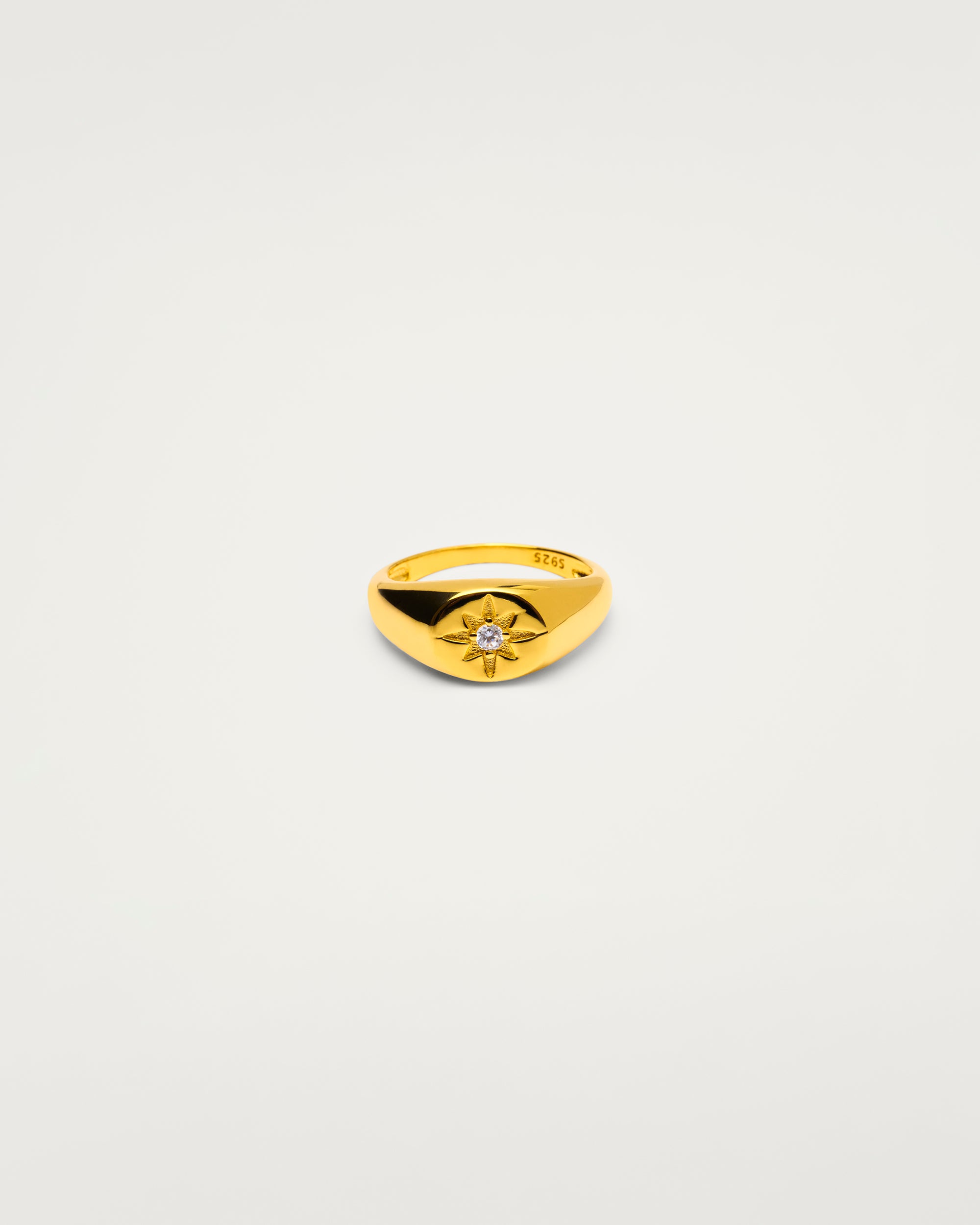 Gold Celestial Crystal Signet Sterling Silver Ring