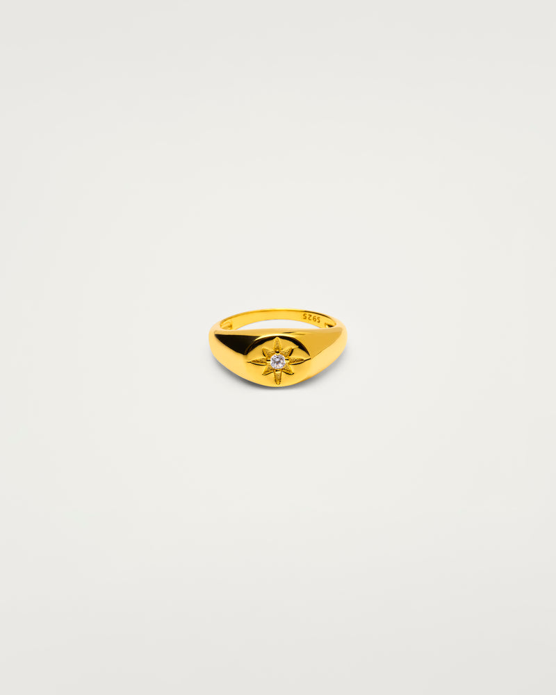 Gold Celestial Crystal Signet Sterling Silver Ring