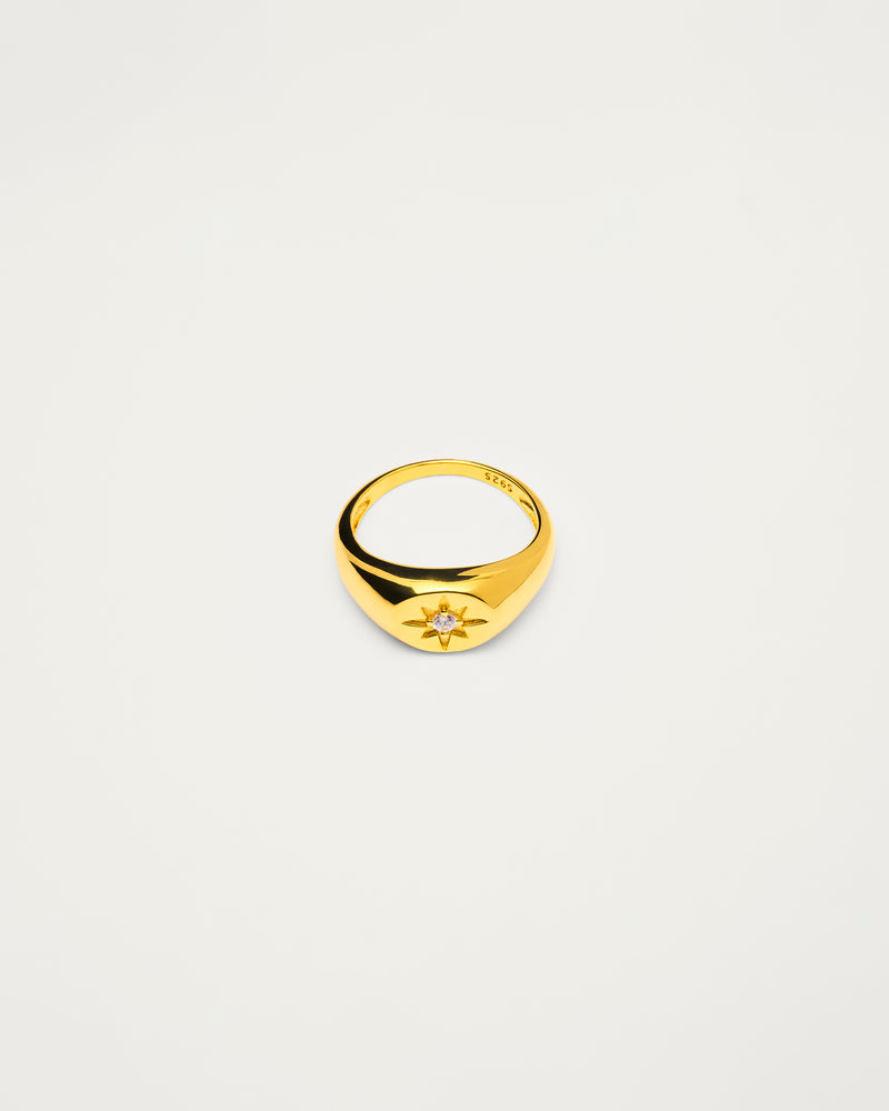 Gold Celestial Crystal Signet Sterling Silver Ring