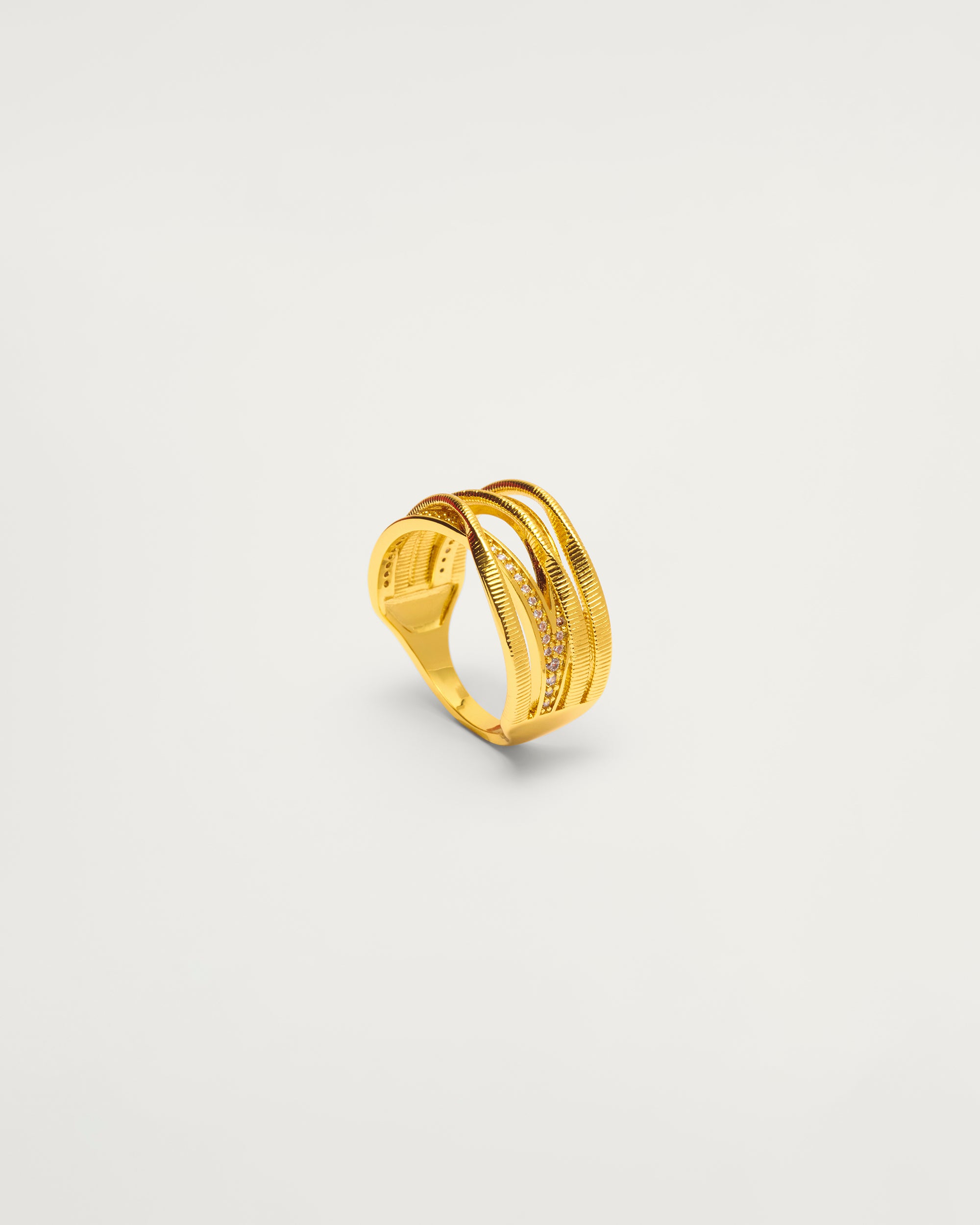 Gold Pavé Crossover Statement Ring