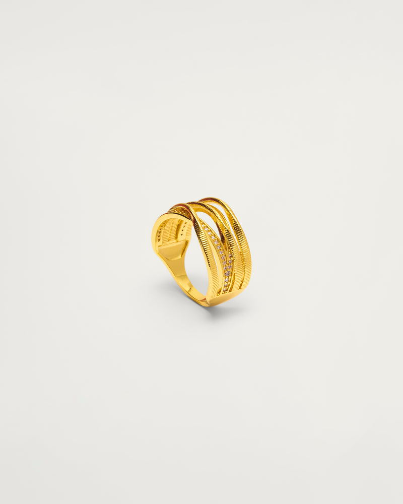 Gold Pavé Crossover Statement Ring