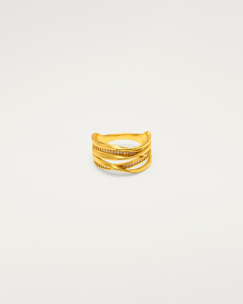 Gold Pavé Crossover Statement Ring