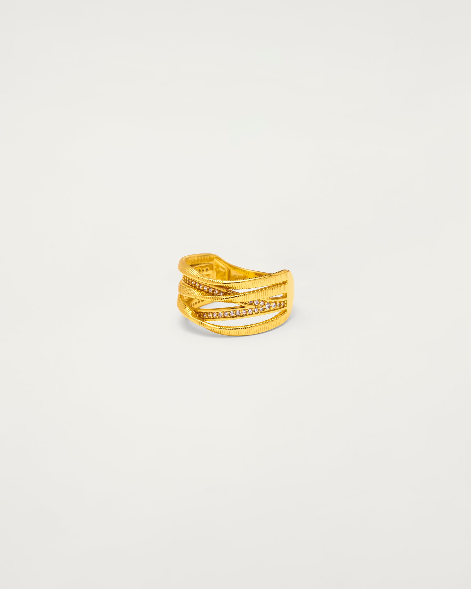 Gold Pavé Crossover Statement Ring