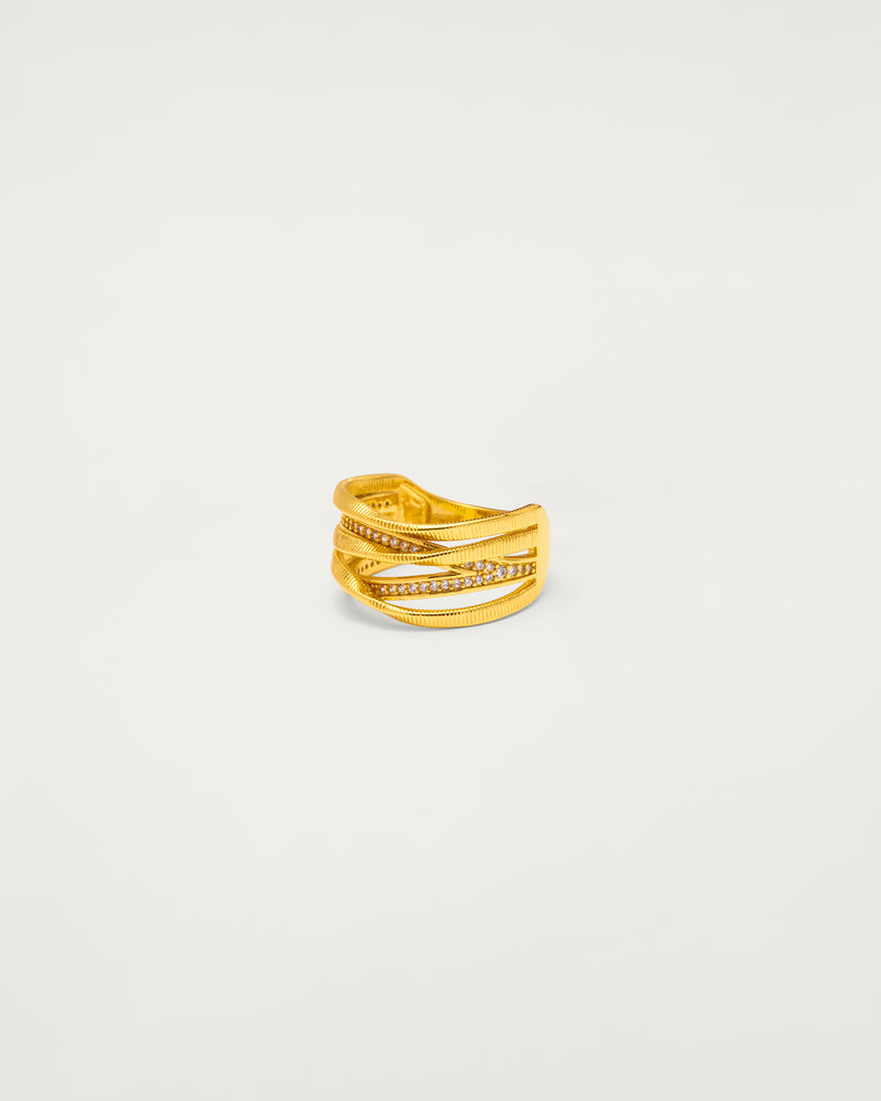 Gold Pavé Crossover Statement Ring