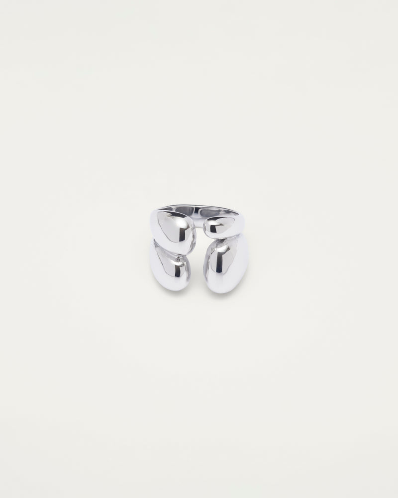 Silver Sculpted Double Pebble Ring