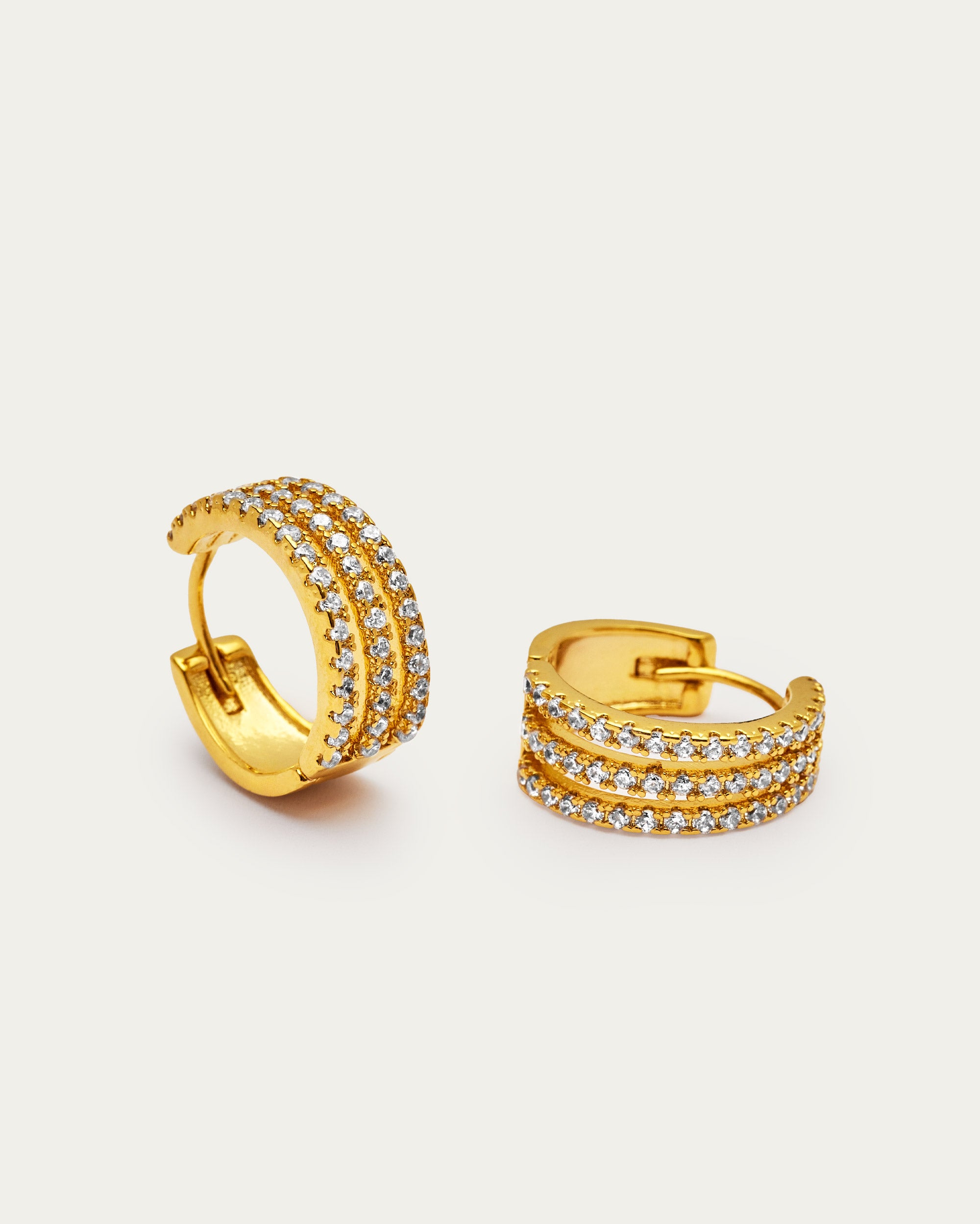 Triple Row Pavé Hinge Hoop Earrings