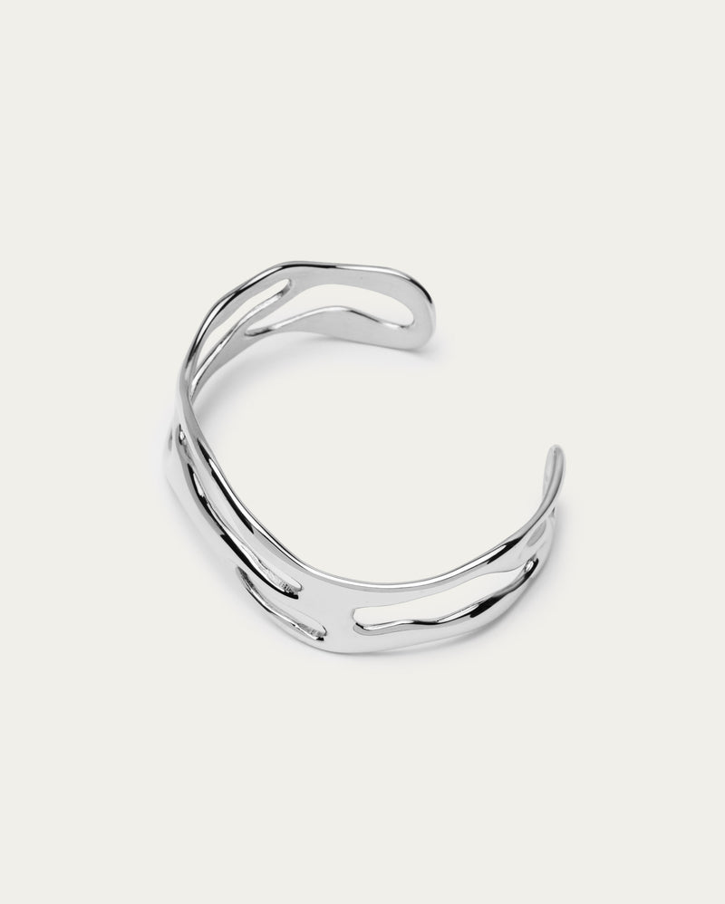 Silver Sculptural Wave Bangle