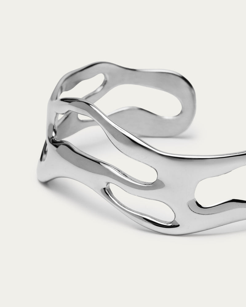 Silver Sculptural Wave Bangle