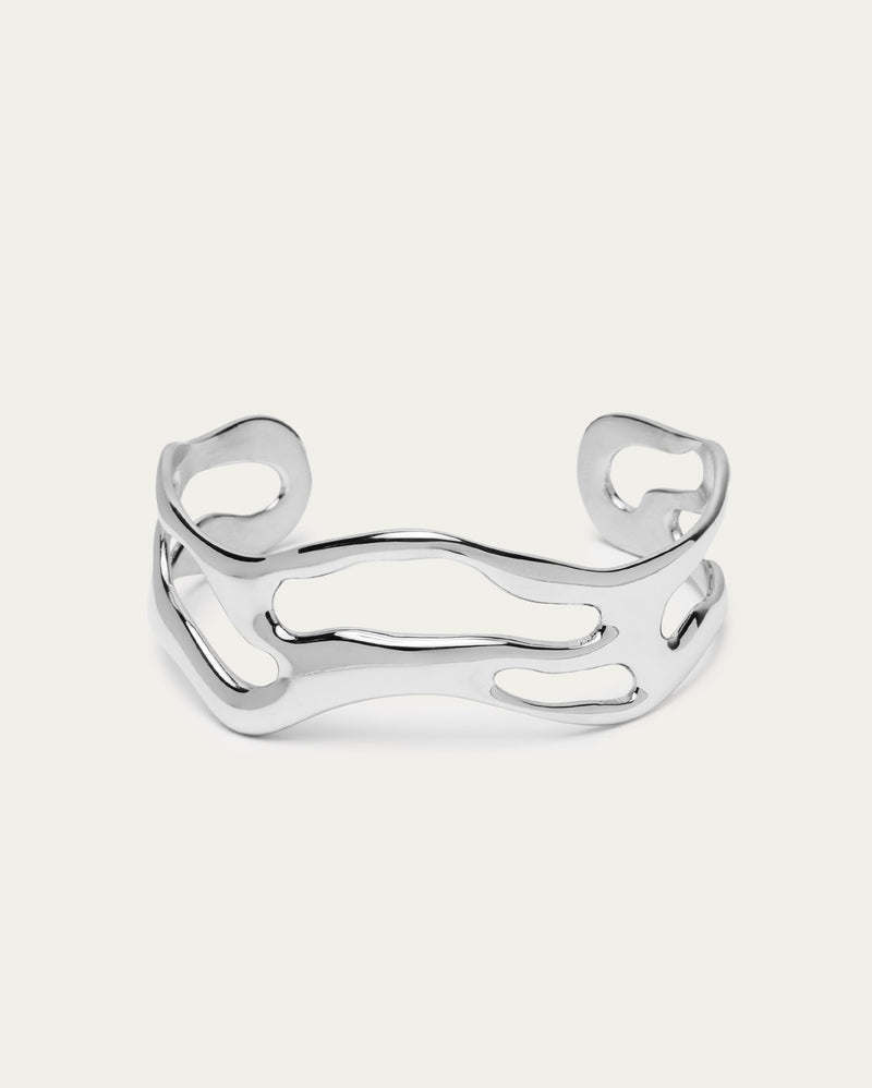 Silver Sculptural Wave Bangle