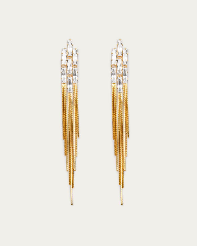 Gold Crystal Cascade Tassel Earrings