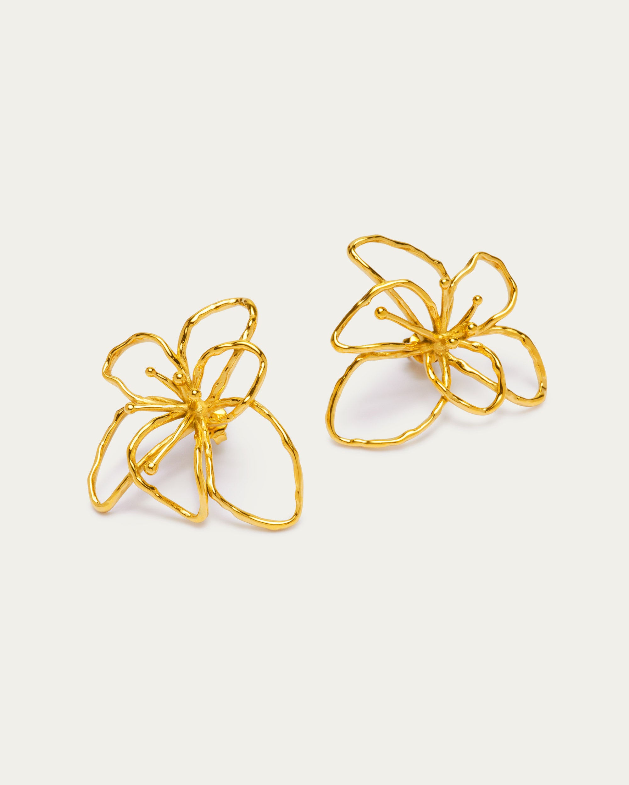 Gold Molten Textured Wire Floral Stud Earrings