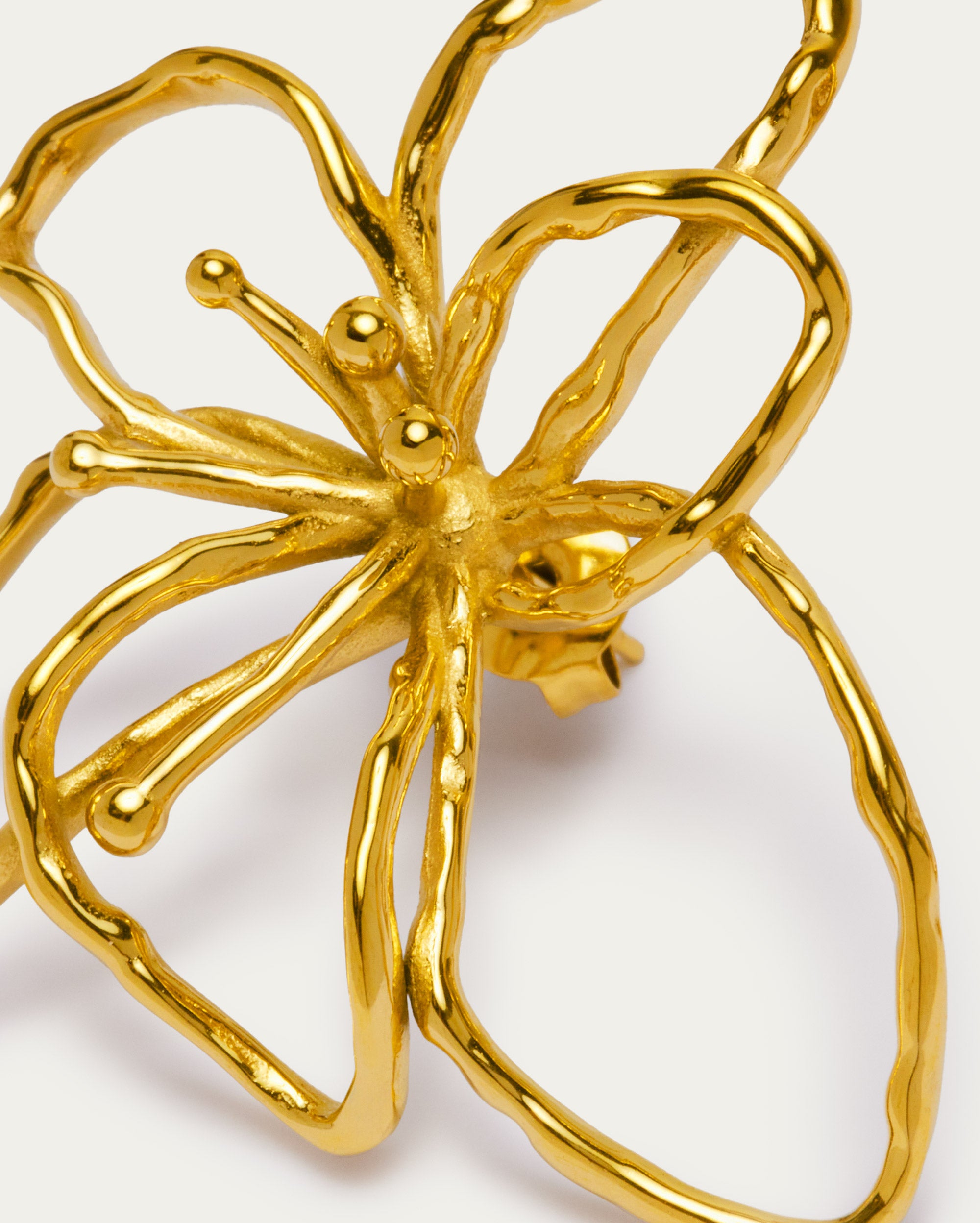 Gold Molten Textured Wire Floral Stud Earrings