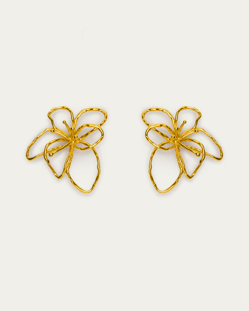 Gold Molten Textured Wire Floral Stud Earrings